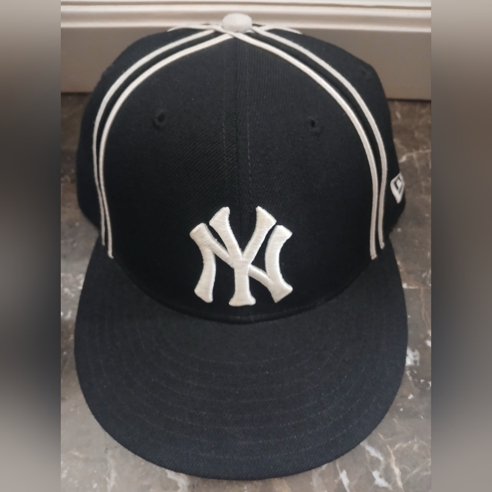 New Era Black Fitted Cap with White and Blue Accents